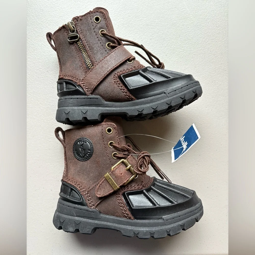 Polo by Ralph Lauren Boys Oslo High Weatherproof Brown Leather-Suede Boots NWT